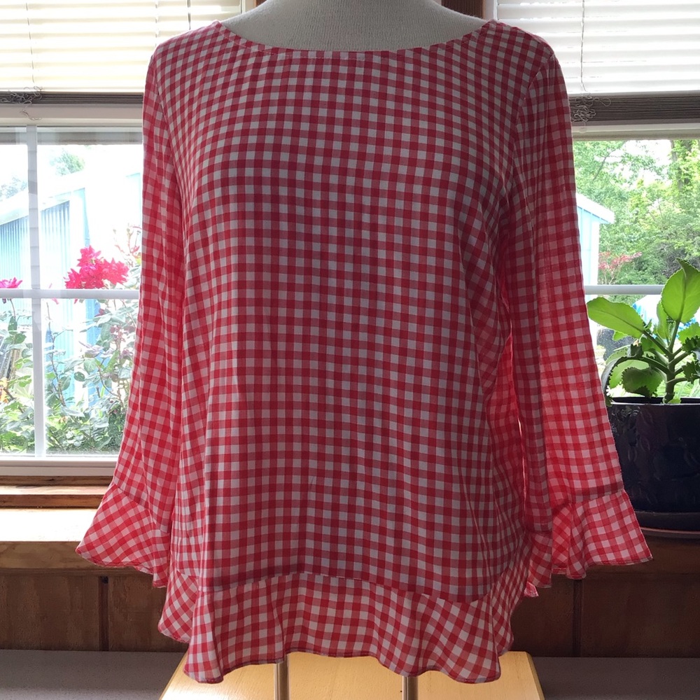 Velvet by graham and spencer red gingham top XS